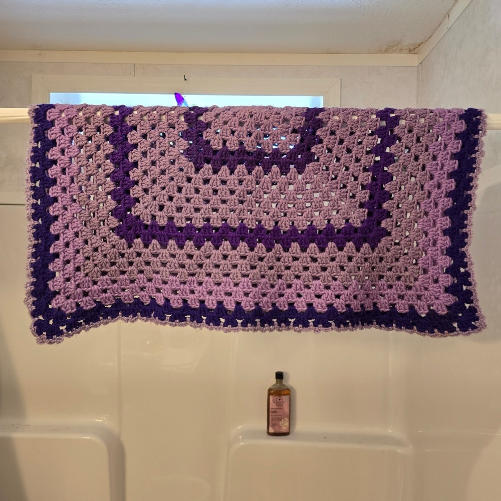 Vintage Hand Crocheted Purple Lavender Granny Square Blanket 30x30 Throw